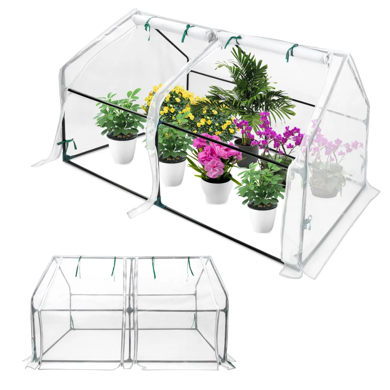Froadp Gewächshaus Klein Tomatenhaus aus Glasfaser and Eisengerüst Mini Gewächshaus 180x90x90cm Tomatenhaus Gewaechshaus mit 2 Rolltor für Gärten Balkone Terrassen Hinterhöfe (Weißer Mesh Bezug) - Bild 1