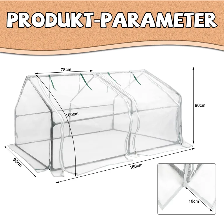 Froadp Gewächshaus Klein Tomatenhaus aus Glasfaser and Eisengerüst Mini Gewächshaus 180x90x90cm Tomatenhaus Gewaechshaus mit 2 Rolltor für Gärten Balkone Terrassen Hinterhöfe (Weißer Mesh Bezug) – Bild 2