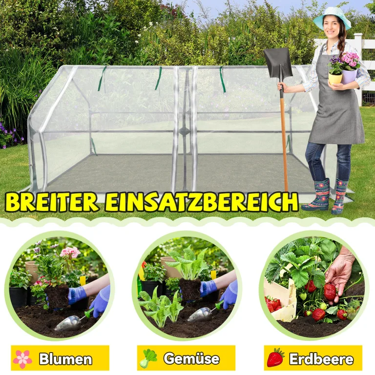 Froadp Gewächshaus Klein Tomatenhaus aus Glasfaser and Eisengerüst Mini Gewächshaus 180x90x90cm Tomatenhaus Gewaechshaus mit 2 Rolltor für Gärten Balkone Terrassen Hinterhöfe (Weißer Mesh Bezug) – Bild 3