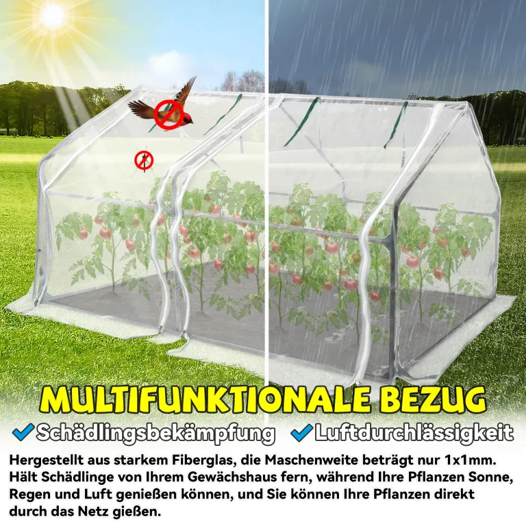 Froadp Gewächshaus Klein Tomatenhaus aus Glasfaser and Eisengerüst Mini Gewächshaus 180x90x90cm Tomatenhaus Gewaechshaus mit 2 Rolltor für Gärten Balkone Terrassen Hinterhöfe (Weißer Mesh Bezug) – Bild 4