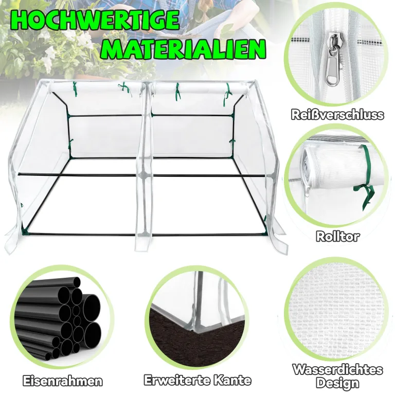 Froadp Gewächshaus Klein Tomatenhaus aus Glasfaser and Eisengerüst Mini Gewächshaus 180x90x90cm Tomatenhaus Gewaechshaus mit 2 Rolltor für Gärten Balkone Terrassen Hinterhöfe (Weißer Mesh Bezug) – Bild 5