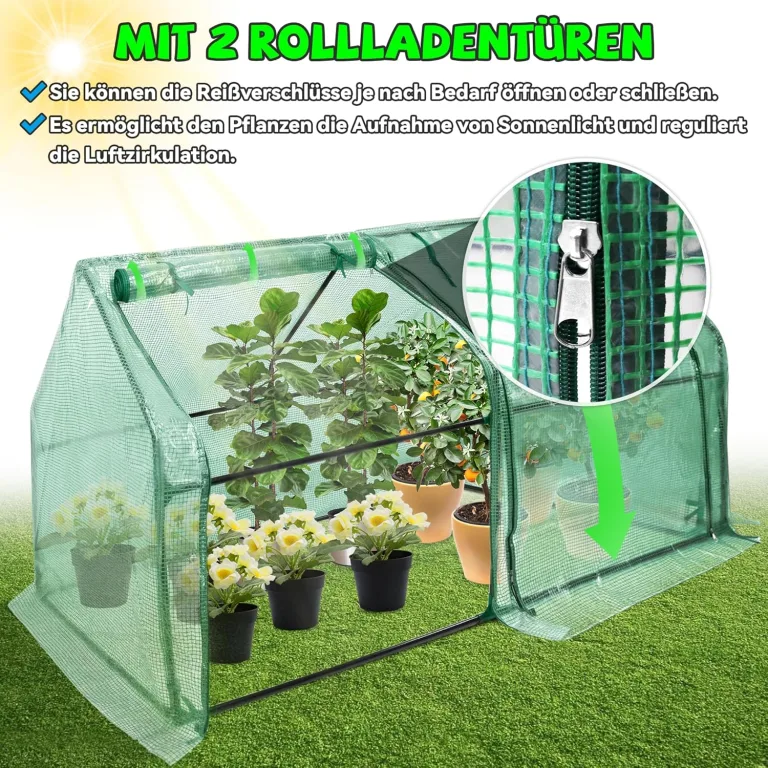 Froadp Gewächshaus Klein Tomatenhaus aus 140g/m² HDPE und Eisengerüst Mini Gewächshaus 180x90x90cm mit 2 Rolltoren für Gärten Balkone Terrassen Hinterhöfe (Grüne Isolierte Bezug) – Bild 7
