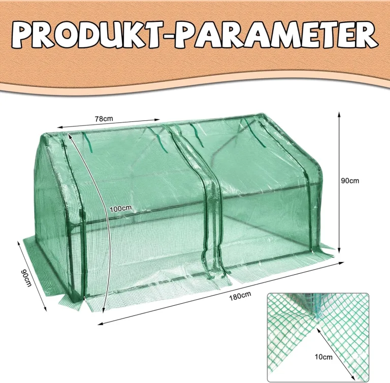 Froadp Gewächshaus Klein Tomatenhaus aus 140g/m² HDPE und Eisengerüst Mini Gewächshaus 180x90x90cm mit 2 Rolltoren für Gärten Balkone Terrassen Hinterhöfe (Grüne Isolierte Bezug) – Bild 3
