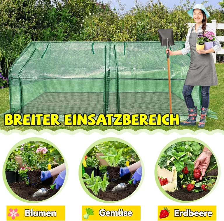 Froadp Gewächshaus Klein Tomatenhaus aus 140g/m² HDPE und Eisengerüst Mini Gewächshaus 180x90x90cm mit 2 Rolltoren für Gärten Balkone Terrassen Hinterhöfe (Grüne Isolierte Bezug) – Bild 4