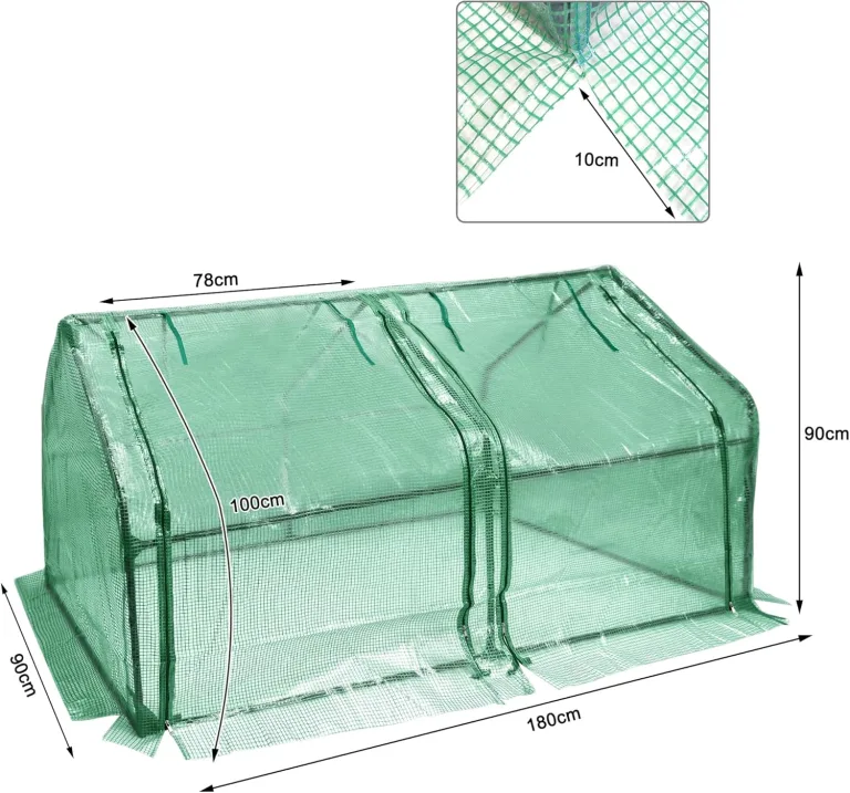 Mini Gewächshaus Tomatengewächshaus 180x90x90cm Foliengewächshaus Tomatenhaus Frühbeet Treibhaus mit Fenster & Tür HDPE Regenschutz UV-beständig Frostbeständig (Grün - Wärmeabdeckung) – Bild 2