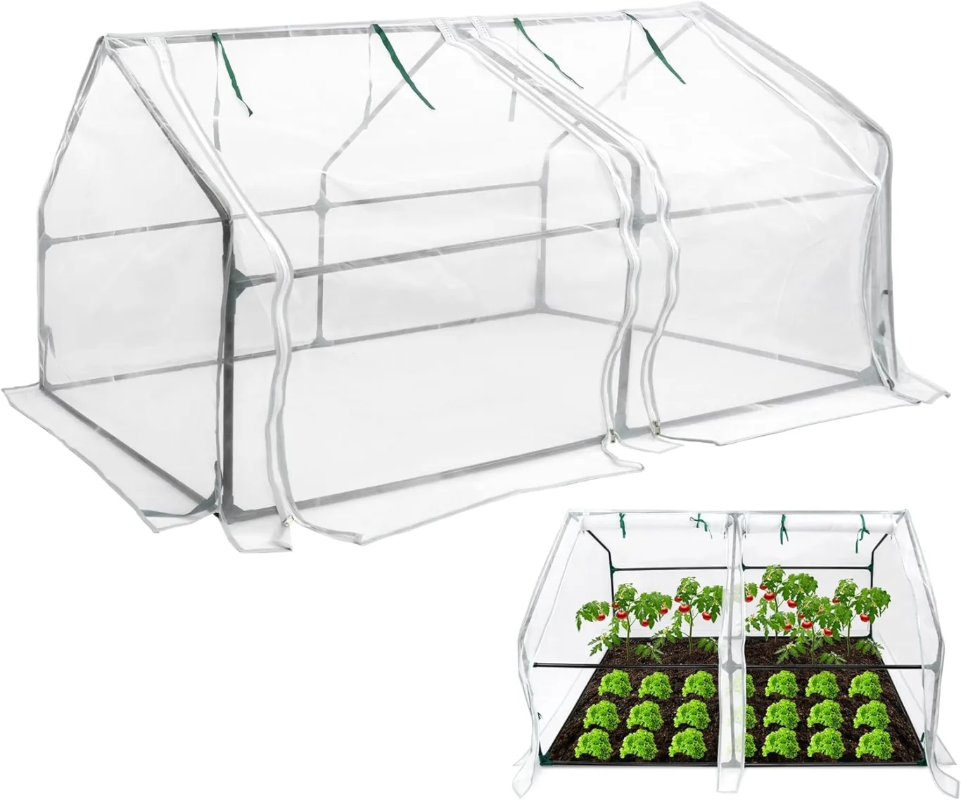 Mini Gewächshaus Tomatengewächshaus 180x90x90cm Foliengewächshaus Tomatenhaus Frühbeet Treibhaus mit Fenster & Tür Glasfaser Insektensicher Atmungsaktiv (Weiß - Insektenschutzabdeckung) - Bild 1