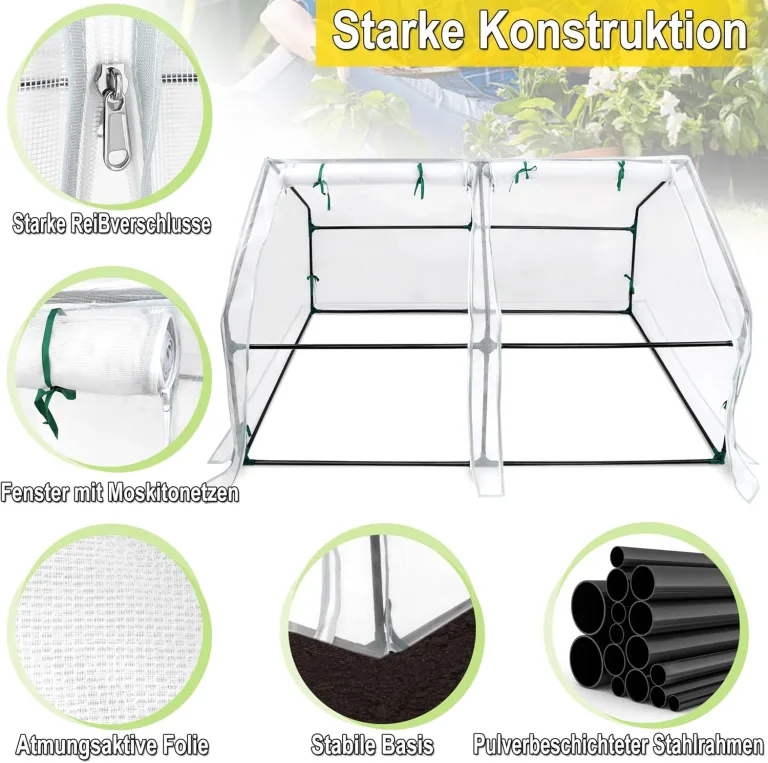 Mini Gewächshaus Tomatengewächshaus 180x90x90cm Foliengewächshaus Tomatenhaus Frühbeet Treibhaus mit Fenster & Tür Glasfaser Insektensicher Atmungsaktiv (Weiß - Insektenschutzabdeckung) – Bild 6