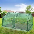 Gewächshaus Foliengewächshaus Tomatenhaus Frühbeet mit 2 aufrollbare Tür, Isoliertasche, Spitzdach, niedrig, UV-beständige für Garten Aufzucht Pflanzen - Grün, 180 x 90 x 90cm - Thumbnail 7