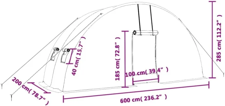 vidaXL Gewächshaus, Foliengewächshaus mit Stahlrahmen, Tomatengewächshaus mit Reißverschlusstür Fenstern, Treibhaus Folientunnel Frühbeet, Grün 12m² 6x2x2,85m – Bild 5