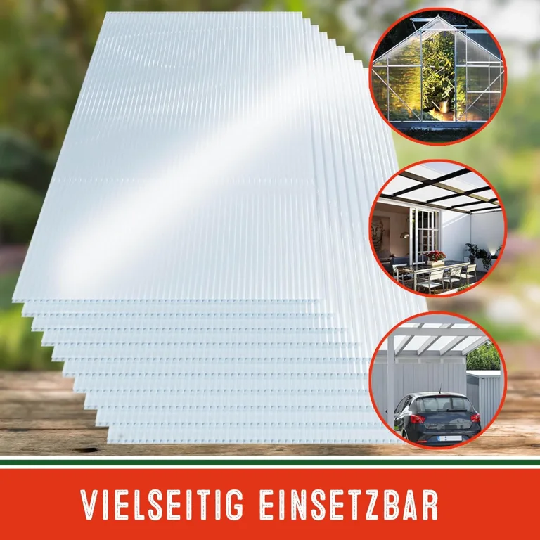 Gardebruk 14x Polycarbonat Hohlkammerstegplatten 4mm 50x Edelstahl Gewächshausklammern 10,25 m² Doppelstegplatte 1210x605 Stegplatte Gewächshausplatte – Bild 5