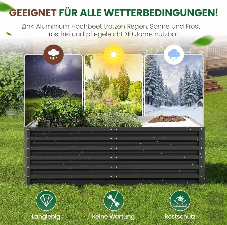 UDPATIO Hochbeet aus Metall,180x60x90 cm, Zink-Aluminium Freistehendes Hochbeete für Garten und Balkon, 970 L Pflanzkasten für Garten, zum Anbau von Gemüse, Blumen und Obst, Grauschwarz – Bild 6