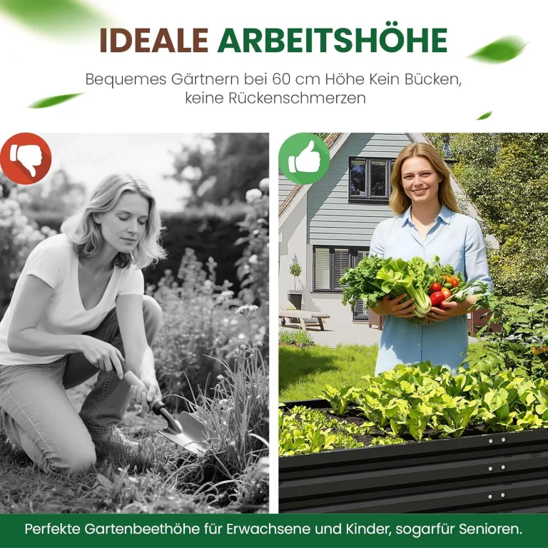 UDPATIO Hochbeet aus Metall,180x60x90 cm, Zink-Aluminium Freistehendes Hochbeete für Garten und Balkon, 970 L Pflanzkasten für Garten, zum Anbau von Gemüse, Blumen und Obst, Grauschwarz – Bild 8