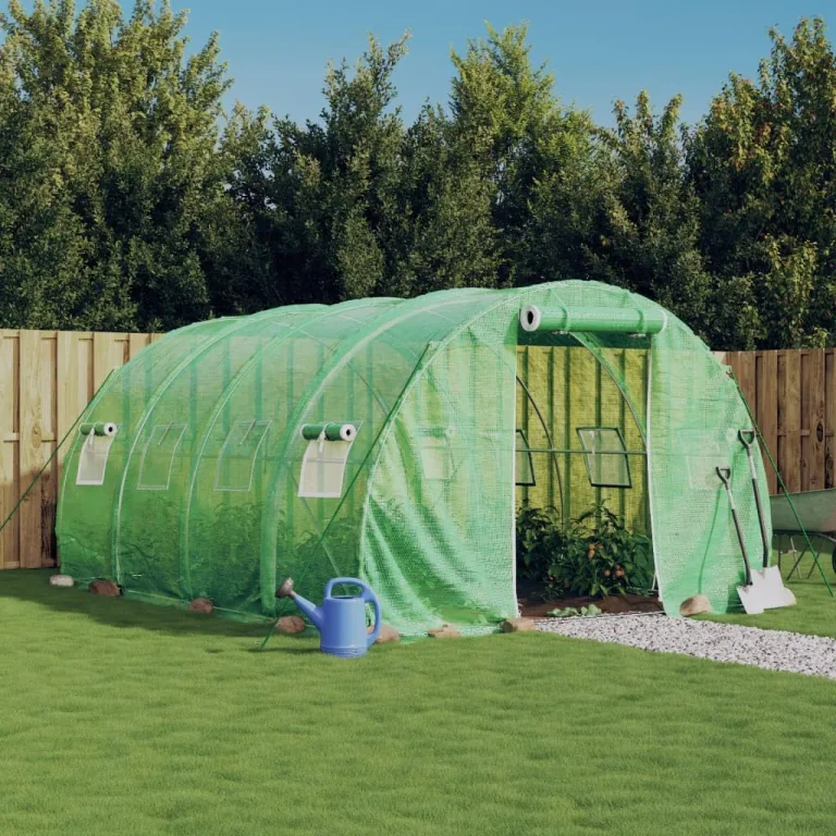 vidaXL Gewächshaus, Foliengewächshaus mit Stahlrahmen, Tomatengewächshaus mit Reißverschlusstür Fenstern, Treibhaus Folientunnel Frühbeet, Grün 12m² 4x3x2m – Bild 2