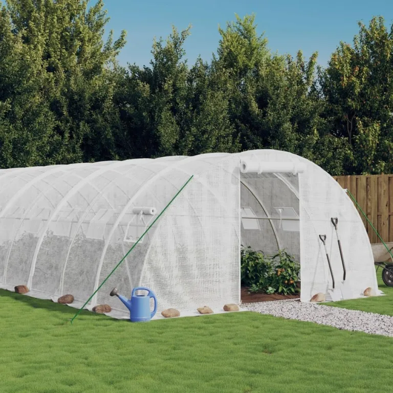 vidaXL Gewächshaus, Foliengewächshaus mit Stahlrahmen, Tomatengewächshaus mit Reißverschlusstür Fenstern, Treibhaus Folientunnel Frühbeet, Weiß 40m² 10x4x2m – Bild 2