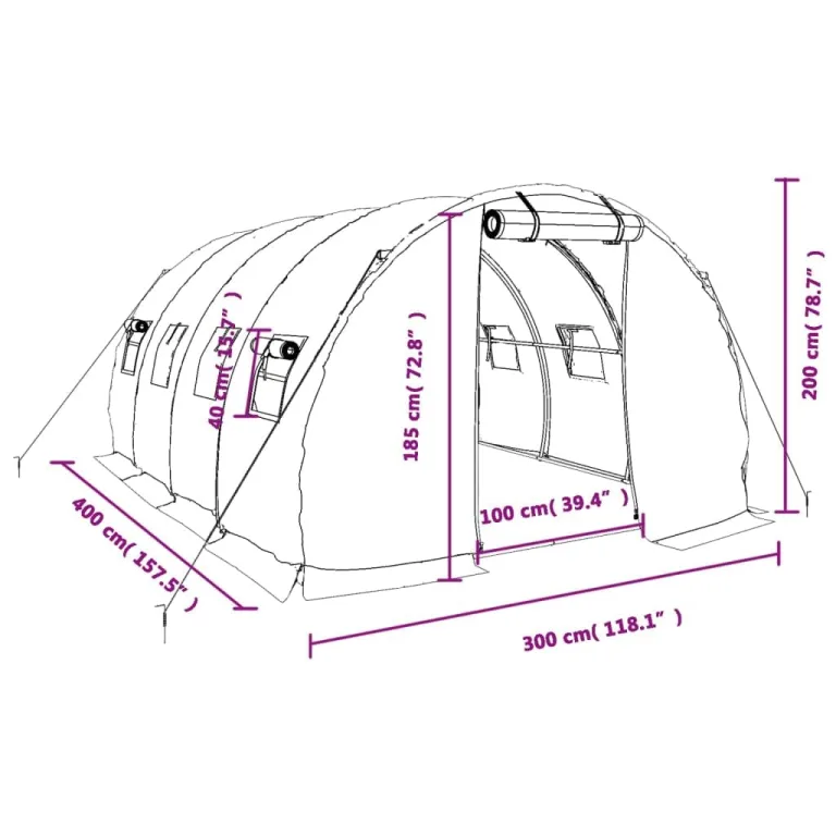 vidaXL Gewächshaus mit Stahlrahmen Weiß 12 m² 4x3x2 m – Bild 3