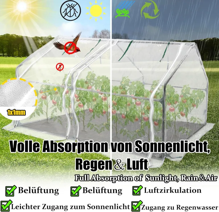 Netzgewebe Gewächshaus, Foliengewächshaus Tomatenhaus Frühbeet, Niedrig, Spitzdach, Insektenabweisend und Atmungsaktiv, Pflanzenhaus für den Tomaten Gemüse 180 x 90 x 90 cm, Weiß – Bild 2