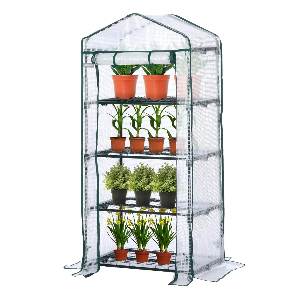 JUNGLE STONE Mini-Gewächshaus – 4 Etagen, wasserdichte verstärkte PE-Kunststoffabdeckung, aufrollbare Doppelreißverschluss-Tür, stabiler Stahlrahmen für Garten, Outdoor & Indoor – kein Werkzeug,