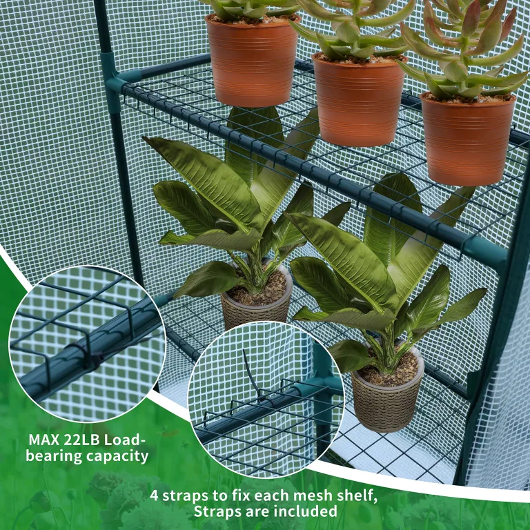 JUNGLE STONE Begehbares Gewächshaus mit Stahlrahmen und verstärkter PE-Kunststoffabdeckung, 3 Etagen, 4 verdrahtete Regale, Gewächshaus, Pflanzengärtnerei für kleine Gärten, Terrassen, perfekt für den – Bild 7