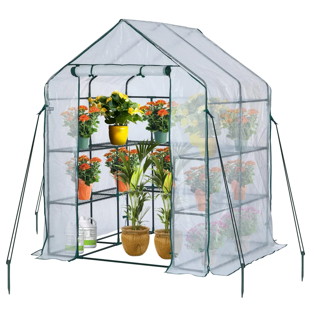 JUNGLE STONE Begehbares Gewächshaus mit 10 Regalböden, verstärkte PE-Kunststoffabdeckung mit stabilem Stahlrahmen, Gewächshaus/Pflanzschule für Garten, Terrasse oder Räume, Größe, einfache Montage