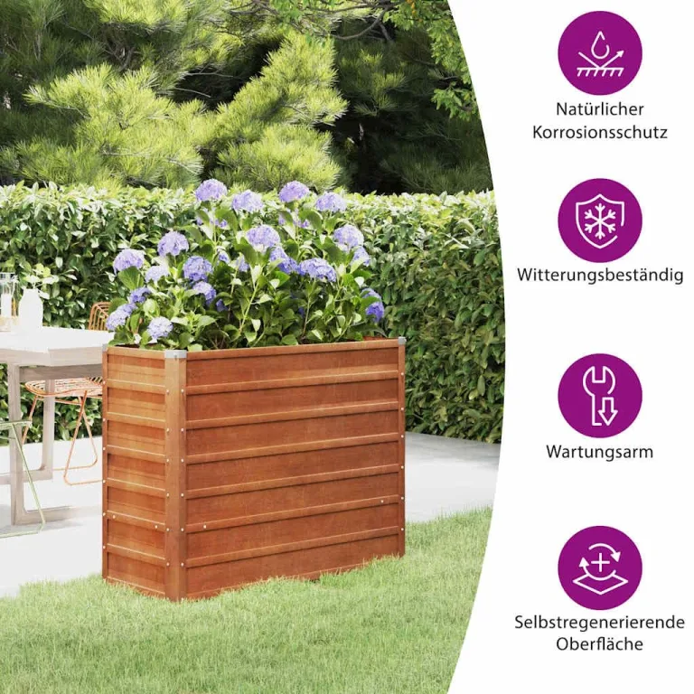 vidaXL Hochbeet, Hochbeet für Garten Balkon Terrasse, Kräuterhochbeet zum Selber Bauen, Gemüsebeet Pflanzkübel aus Metall, Grau Cortenstahl – Bild 4