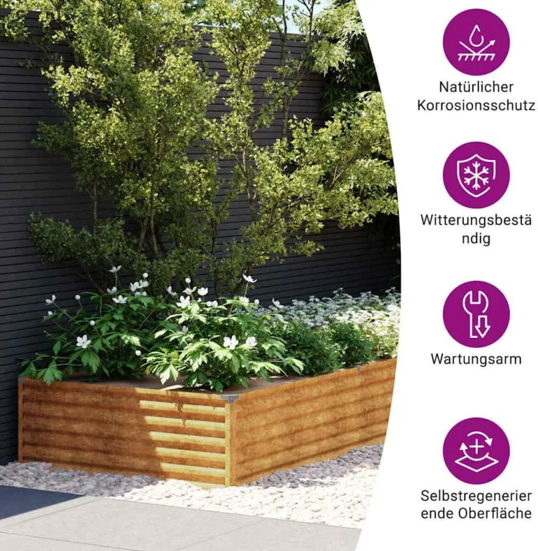 vidaXL Hochbeet, Wetterfest Pflanzkasten mit viel Platz, Pflanzkübel Blumenkasten für Balkon Garten, Blumenkübel Gemüsebeet, 387x100x36 cm Cortenstahl – Bild 5