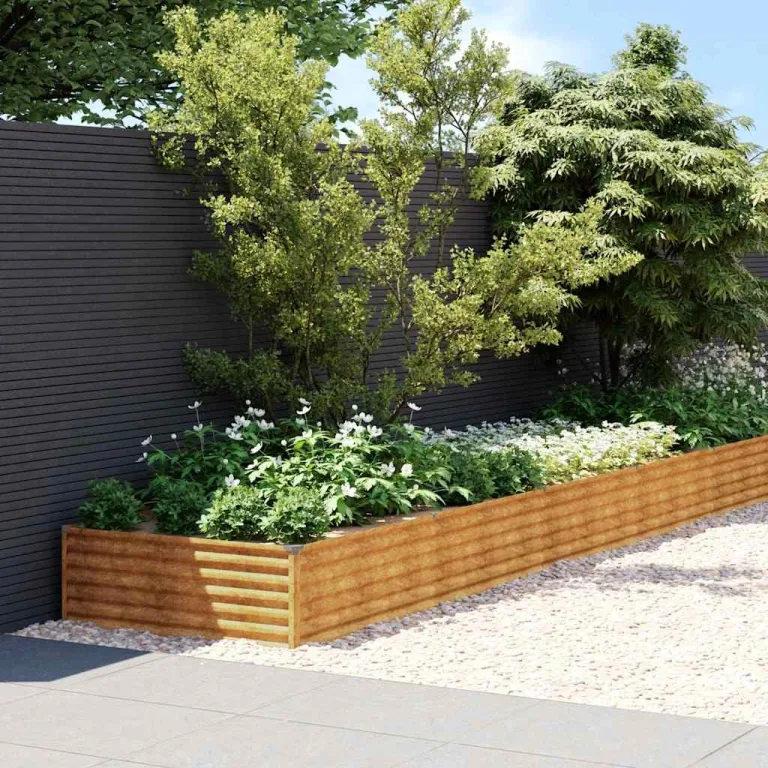 vidaXL Hochbeet, Wetterfest Pflanzkasten mit viel Platz, Pflanzkübel Blumenkasten für Balkon Garten, Blumenkübel Gemüsebeet, 770x100x36 cm Cortenstahl – Bild 2