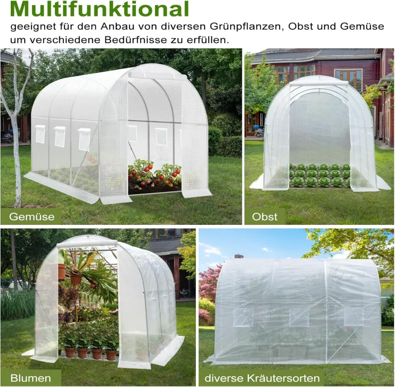 WOLTU Gewächshaus, Foliengewächshaus für Aufzucht Tomaten, Tomatenhaus Winterfest mit Tür 6 Fenstern, aus Stahlrohr PE, 200 x 200 x 300 cm, Weiß – Bild 5