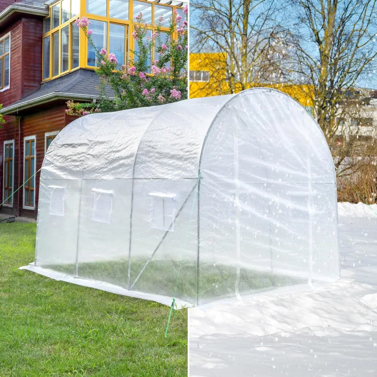 WOLTU Gewächshaus, Foliengewächshaus für Aufzucht Tomaten, Tomatenhaus Winterfest mit Tür 6 Fenstern, aus Stahlrohr PE, 200 x 200 x 300 cm, Weiß – Bild 6