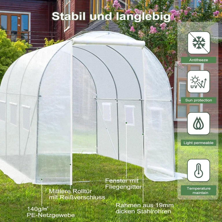 WOLTU Gewächshaus, Foliengewächshaus für Aufzucht Tomaten, Tomatenhaus Winterfest mit Tür 6 Fenstern, aus Stahlrohr PE, 200 x 200 x 300 cm, Weiß – Bild 4