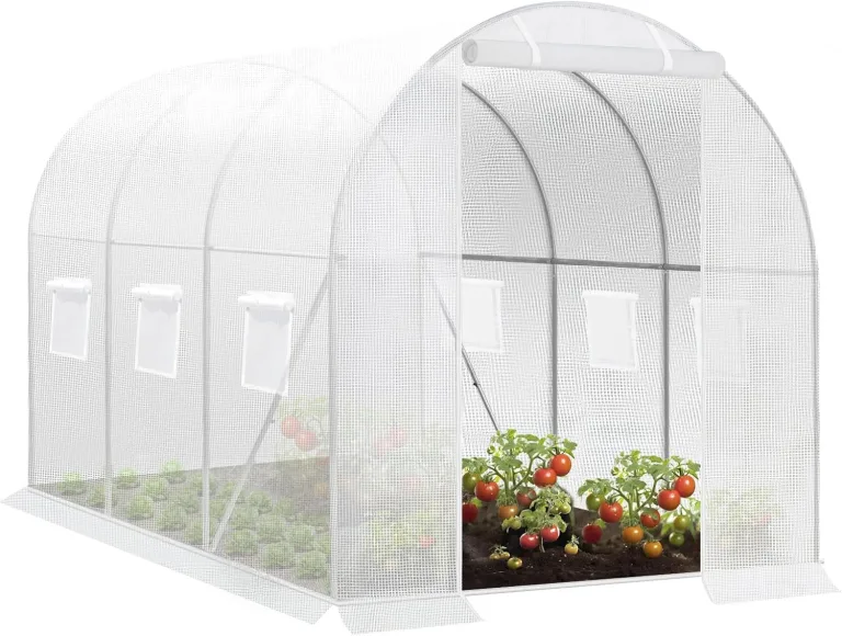 WOLTU Gewächshaus, Foliengewächshaus für Aufzucht Tomaten, Tomatenhaus Winterfest mit Tür 6 Fenstern, aus Stahlrohr PE, 200 x 200 x 300 cm, Weiß – Bild 1