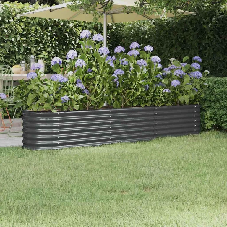 vidaXL Hochbeet, Wetterfestes Hochbeet für Garten Balkon Terrasse, Kräuterhochbeet zum Selber Bauen, Pflanzkasten aus Metall, Verzinkter Stahl Anthrazit – Bild 2