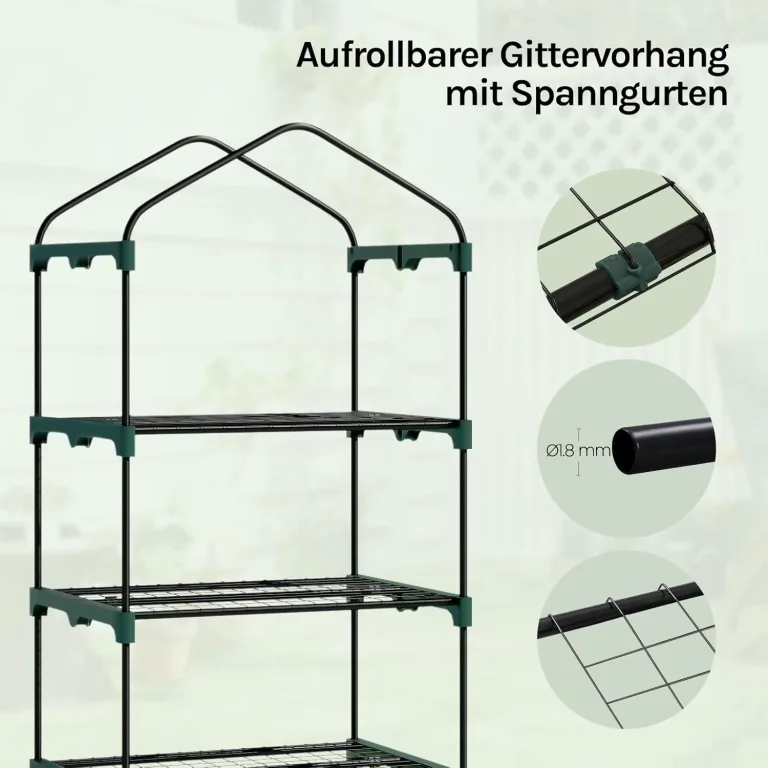WOLTU Gewächshaus, Foliengewächshaus für Balkon Garten Terrasse, Tomatengewächshaus mit 3 Ablagen Tür, Winterfest stabil platzsparend, 69 x 125 x 49 cm, Grün – Bild 7