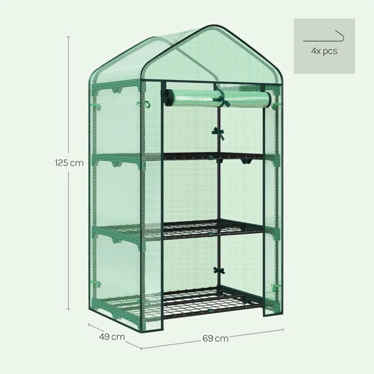 WOLTU Gewächshaus, Foliengewächshaus für Balkon Garten Terrasse, Tomatengewächshaus mit 3 Ablagen Tür, Winterfest stabil platzsparend, 69 x 125 x 49 cm, Grün – Bild 10