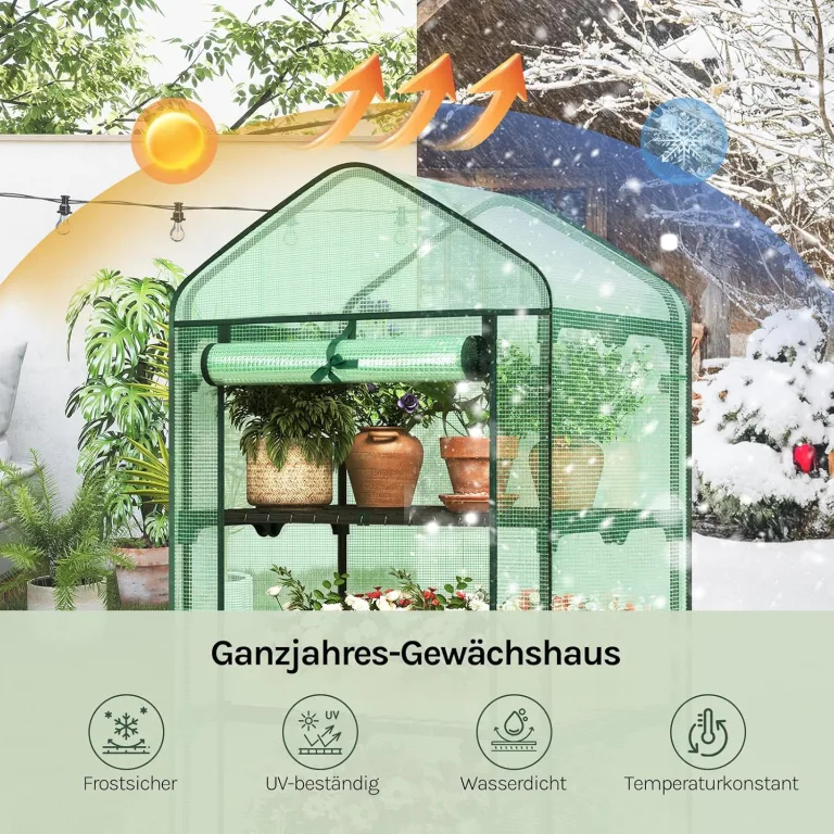 WOLTU Gewächshaus, Foliengewächshaus für Balkon Garten Terrasse, Tomatengewächshaus mit 3 Ablagen Tür, Winterfest stabil platzsparend, 69 x 125 x 49 cm, Grün – Bild 4