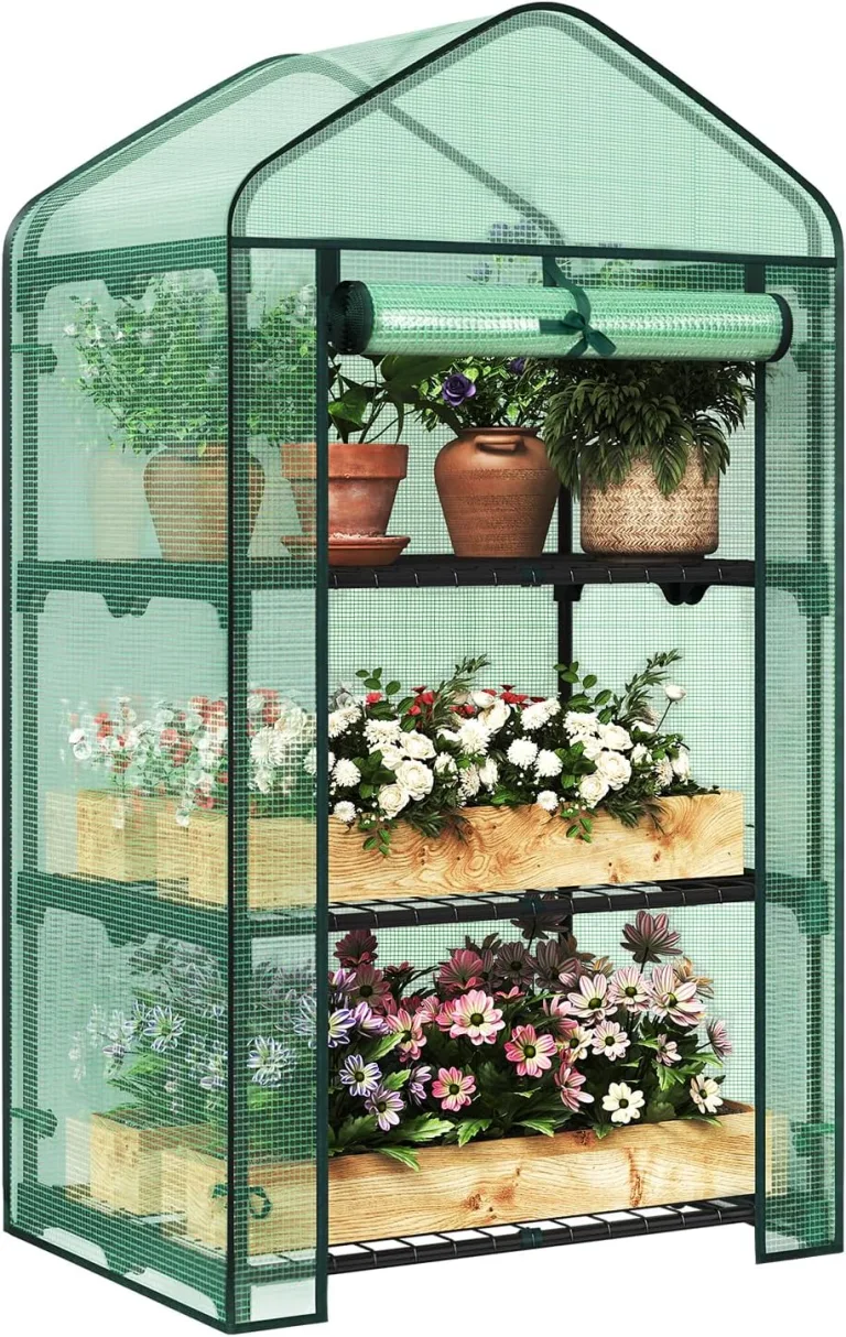 WOLTU Gewächshaus, Foliengewächshaus für Balkon Garten Terrasse, Tomatengewächshaus mit 3 Ablagen Tür, Winterfest stabil platzsparend, 69 x 125 x 49 cm, Grün – Bild 1