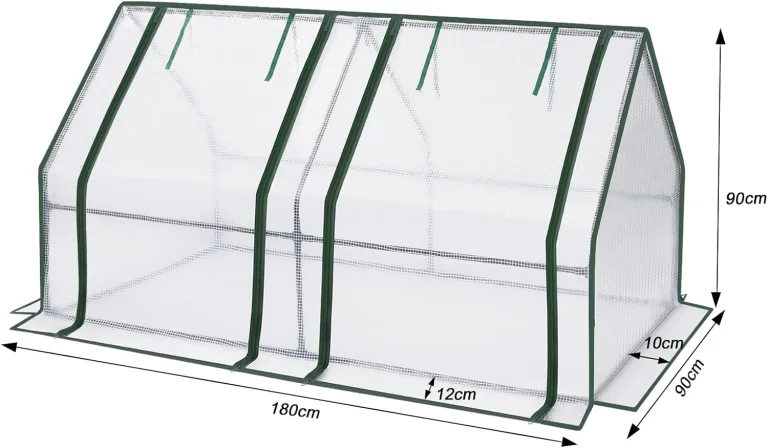 WOLTU Foliengewächshaus Frühbeet, Gewächshaus Balkon, Tomatengewächshaus, mit aufrollbaren Türen, 4 Heringe, 140 g/m2 PE, Metallrahmen, 180x90x90cm,Weiß – Bild 7