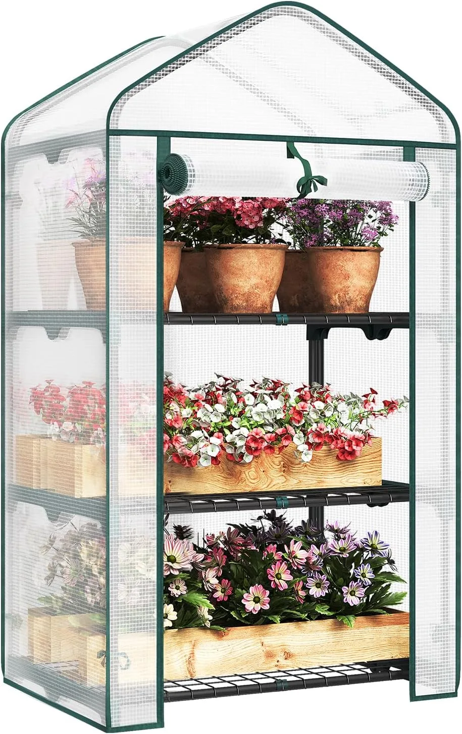 WOLTU Gewächshaus, Foliengewächshaus für Balkon Garten Terrasse, Tomatengewächshaus mit 3 Ablagen Tür, Winterfest stabil platzsparend, 69 x 125 x 49 cm, Weiß - Bild 1