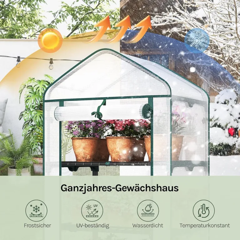 WOLTU Gewächshaus, Foliengewächshaus für Balkon Garten Terrasse, Tomatengewächshaus mit 3 Ablagen Tür, Winterfest stabil platzsparend, 69 x 125 x 49 cm, Weiß – Bild 3