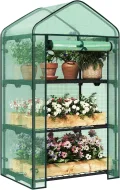 WOLTU Gewächshaus, Foliengewächshaus für Balkon Garten Terrasse, Tomatengewächshaus mit 3 Ablagen Tür, Winterfest stabil platzsparend, 69 x 125 x 49 cm, Weiß - Thumbnail 9