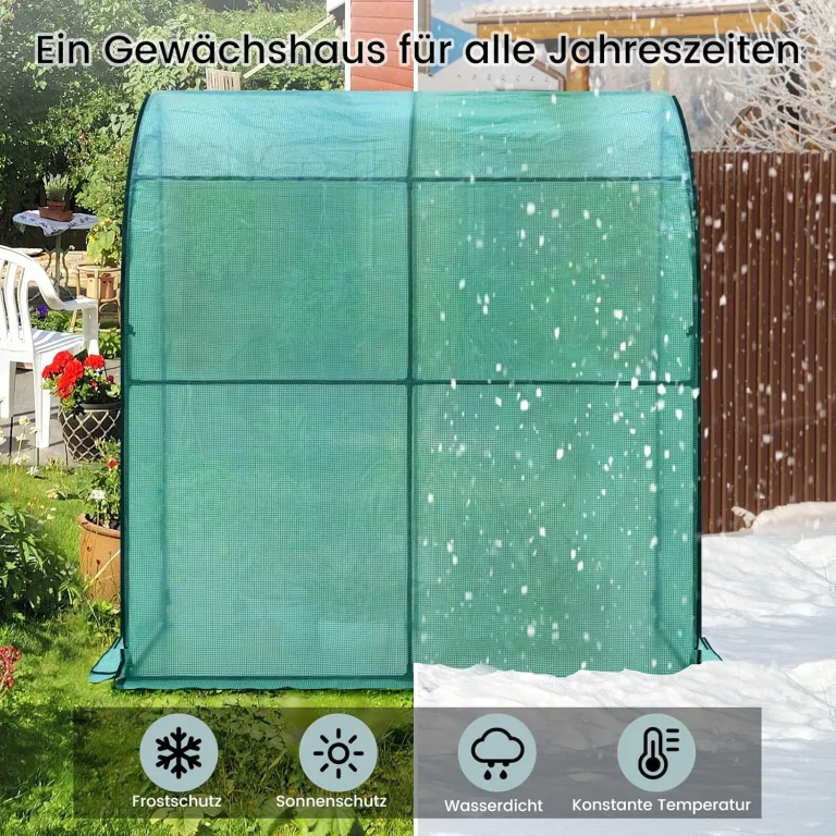 WOLTU Folien-Gewächshaus mit schräger Konstruktion, Tomatengewächshaus, reissfeste PE-Plane mit Rolltor, wandnahe Konstruktion für mehr Stabilität, 200x210x100 cm, Winterfest Grün – Bild 5