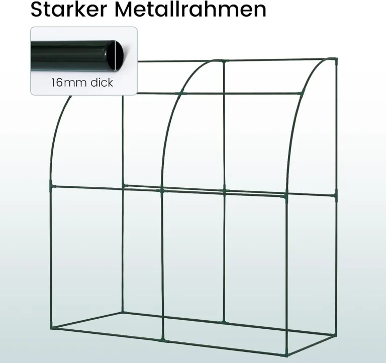 WOLTU Folien-Gewächshaus mit schräger Konstruktion, Tomatengewächshaus, reissfeste PE-Plane mit Rolltor, wandnahe Konstruktion für mehr Stabilität, 200x210x100 cm, Winterfest Grün – Bild 4
