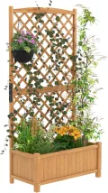 HOMASIS Pflanzkübel mit Rankgitter, Blumenkasten mit Spalier, Pflanzkasten Pflanzgefäß aus Holz, Hochbeet Rankkasten Gartenspalier für Balkon, Garten, Terrasse, 90 x 44,5 x 180,5 cm (Orange) - Thumbnail 1