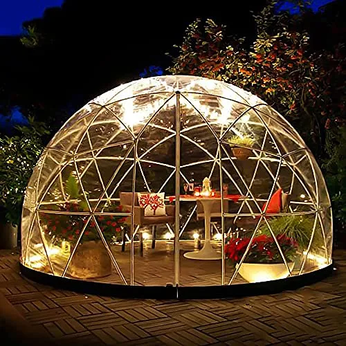 Gewächshaus Gartenkuppel Iglu, 3,6 x 2,2 m PVC-Kuppelzelte, wetterfestes Gewächshaus, Gartenblasenzelt mit 2 x 10 m Lichterketten, transparentes Gartenkuppelhaus für den Außenbereich, Partys – Bild 9