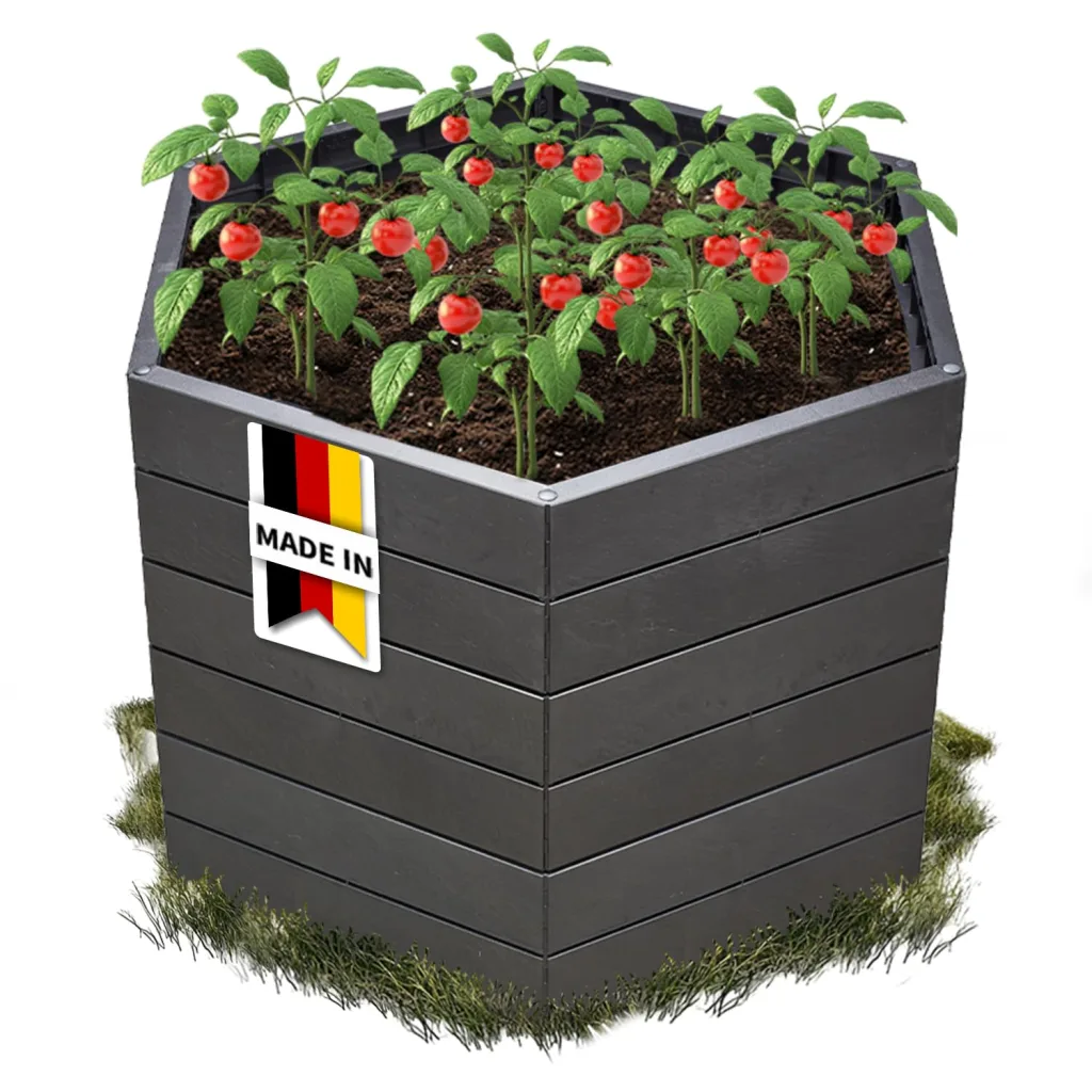 Garantia Ergo Hochbeet Stony L 75 - ergonomisches Hochbeet - Kunststoff sechseckig anthrazit - für Garten Gemüsebeet Kräuterbeet Pflanzenbeet - dekorative Steinoptik wetterfest modular steckbar