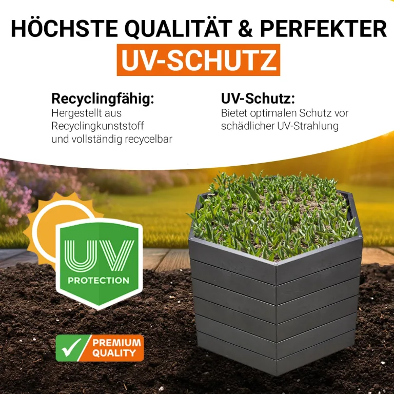 Garantia Ergo Hochbeet Stony L 75 - ergonomisches Hochbeet - Kunststoff sechseckig anthrazit - für Garten Gemüsebeet Kräuterbeet Pflanzenbeet - dekorative Steinoptik wetterfest modular steckbar – Bild 6