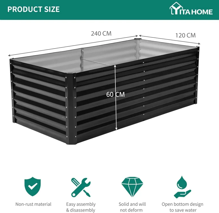 YITAHOME Outdoor Hochbeet Metall 240x120x60cm, Hochbeete-Kit aus Verdicktem Zink-Aluminium-Magnesium-Edelstahl-Metall Hochbeete für Garten mit Sicherheitsgummi für Gemüse, Blumen und Früchte (Schwarz) – Bild 6