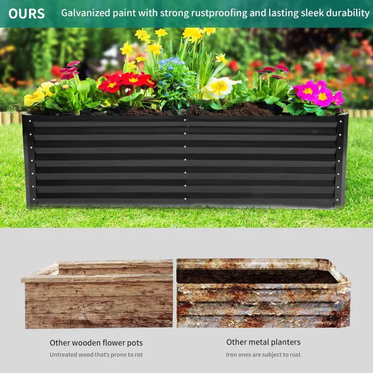 YITAHOME Outdoor Hochbeet Metall 240x120x60cm, Hochbeete-Kit aus Verdicktem Zink-Aluminium-Magnesium-Edelstahl-Metall Hochbeete für Garten mit Sicherheitsgummi für Gemüse, Blumen und Früchte (Schwarz) – Bild 8