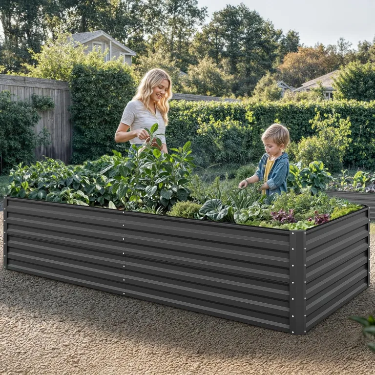 YITAHOME Outdoor Hochbeet Metall 240x120x60cm, Hochbeete-Kit aus Verdicktem Zink-Aluminium-Magnesium-Edelstahl-Metall Hochbeete für Garten mit Sicherheitsgummi für Gemüse, Blumen und Früchte (Schwarz) – Bild 3