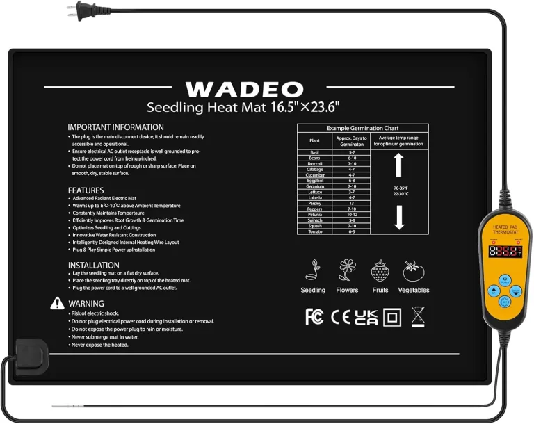 WADEO Heizmatte für Pflanzen 60 x 42 cm, Sämlinge Heizmatte Wärmematte mit Thermostat 5°C bis 45°C, Anzuchtmatte Gewächshaus Wärmematte für Setzlingskeimung, Sämling Germination, Terrarium – Bild 3