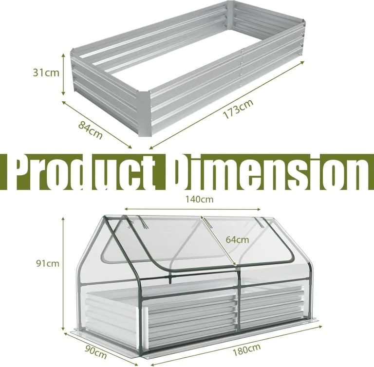 HOMASIS 2 in 1 Gewächshaus mit Hochbeet, Foliengewächshaus Winterschutz, Frühbeet aus Metall & PVC-Folie, Tomatenhaus mit 2 Fenstern, Blumenkasten für Garten Balkon (Silber+Grün, 180 × 90 × 91 cm) – Bild 5